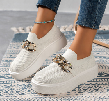White Women’s Stylish Summer Comfort-Sole Shoes on model