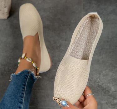 Beige Women’s Orthopedic Arch Support Slippers on the model