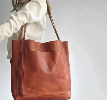 Brown Women’s Elegant Double Strap Handbag on the model