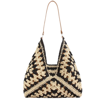 Black/Brown Women’s Vintage Boho Spacious Beach-Ready Shopper Bag