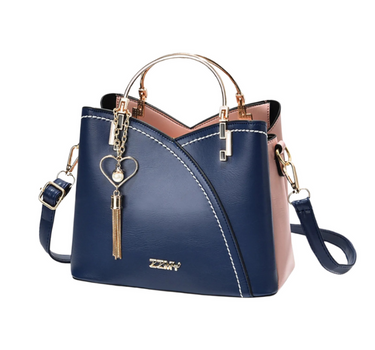 Dark Blue Women’s Structured Patchwork-Design Handbag