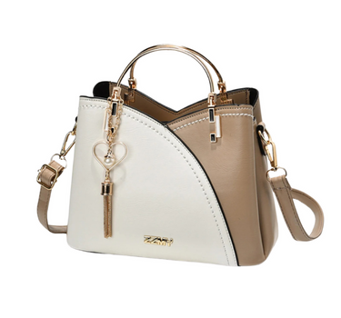 Khaki Women’s Structured Patchwork-Design Handbag