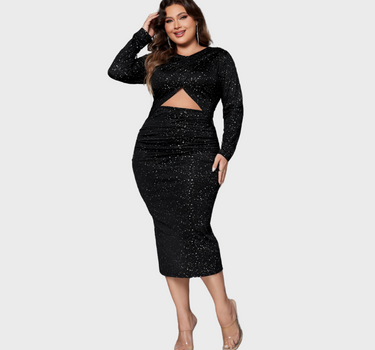 Honey Plus Size Cutout Slit Round Neck Long Sleeve Dress