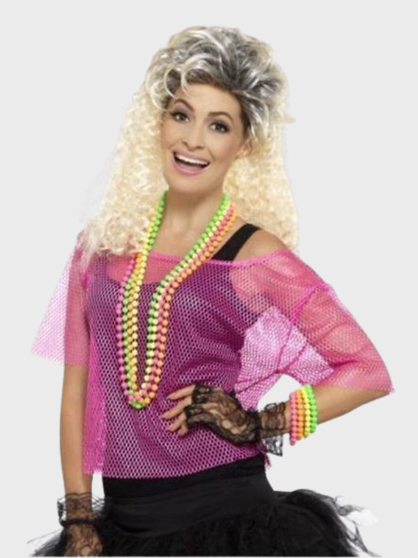 Women's Halloween 80s Neon Pink Fishnet Going Out Top