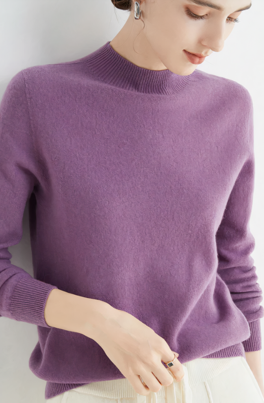 Violet Women’s Classic Soft Half-Neck Sweater on the model