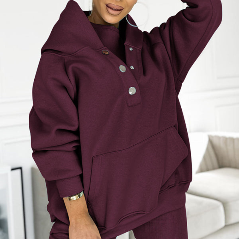 Purple Women’s Soft Fabric Blend Casual Sweatshirt Set on the model