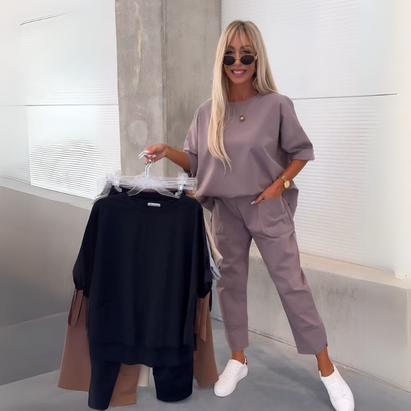 Lavender Women’s Coordinated Minimalist Fit Tracksuit Set on the model