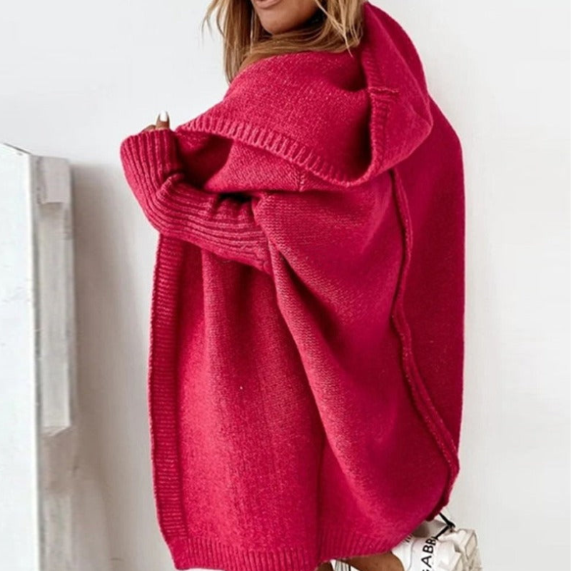 Red Women’s Cozy Oversized-Fit Hooded Cardigan on the model
