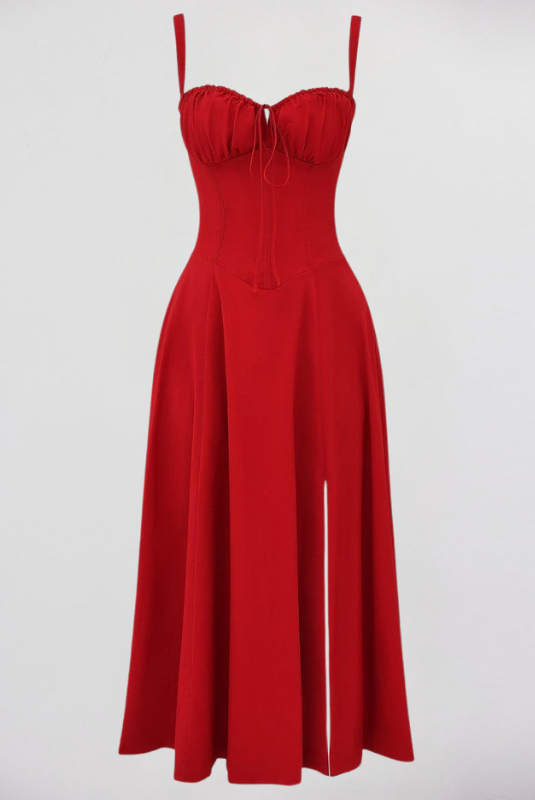 Red Women’s Printed Bustier Midi Dress 