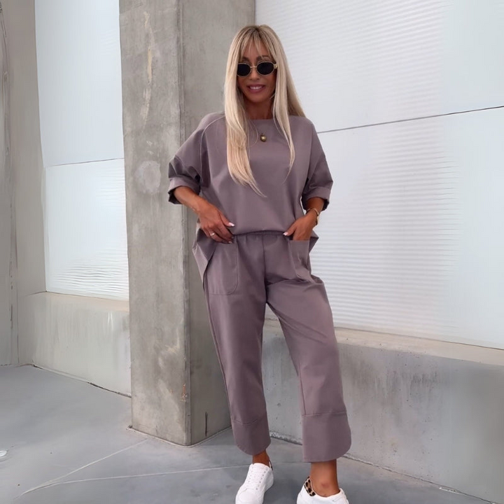 Lavender Women’s Coordinated Minimalist Fit Tracksuit Set on the model