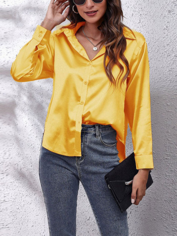 Orange Women's Classic Long-Sleeved Shirt on model