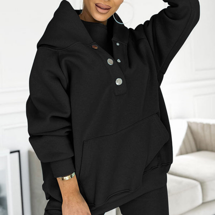 Black Women’s Soft Fabric Blend Casual Sweatshirt Set on the model