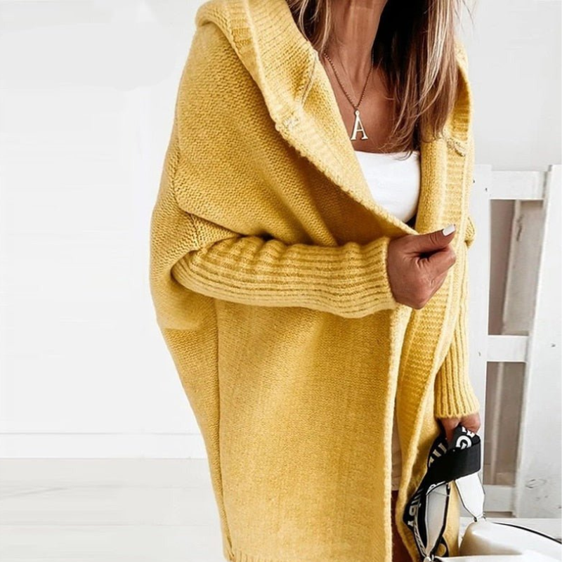 Yellow Women’s Cozy Oversized-Fit Hooded Cardigan on the model