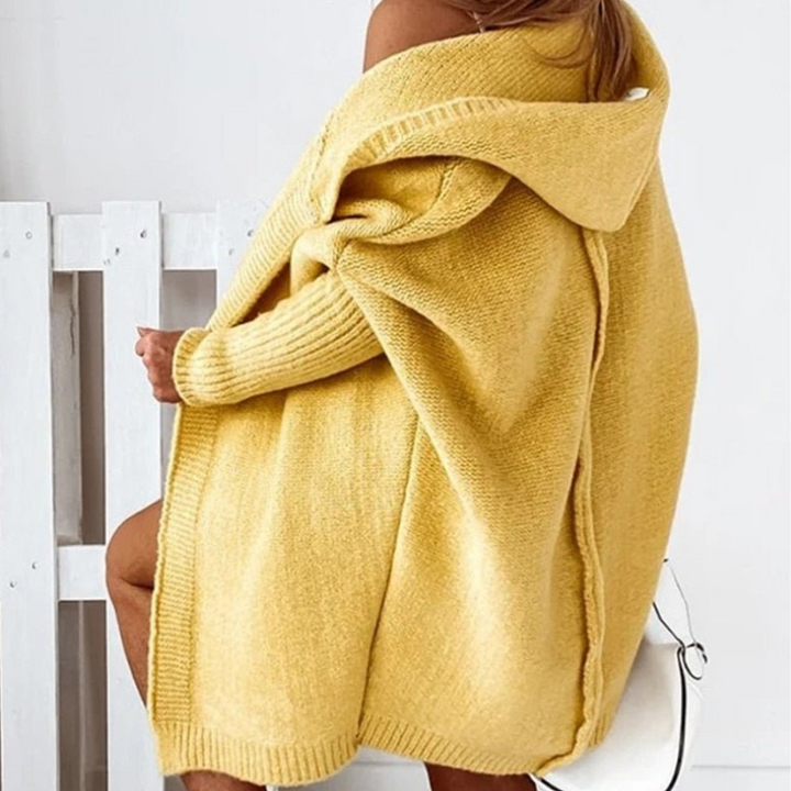 Yellow Women’s Cozy Oversized-Fit Hooded Cardigan on the model