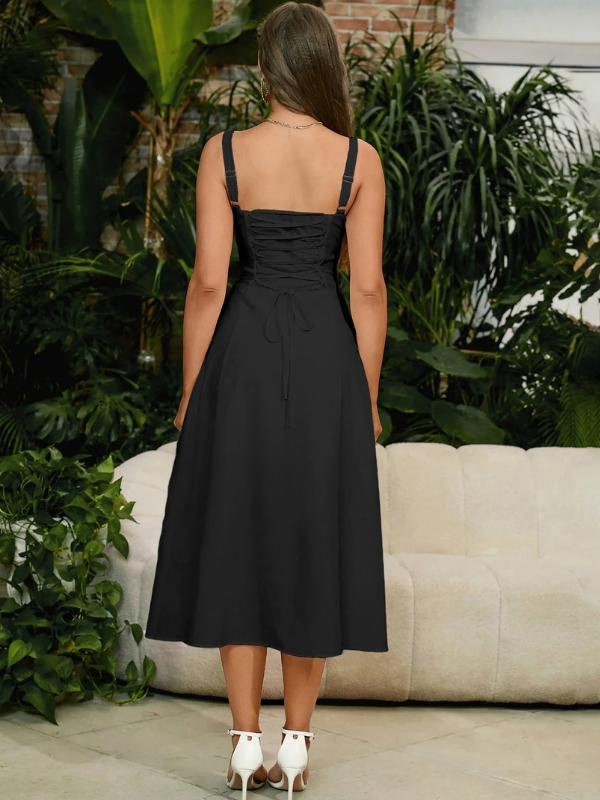 Black Women’s Adjustable A-Line Midi Dress on model