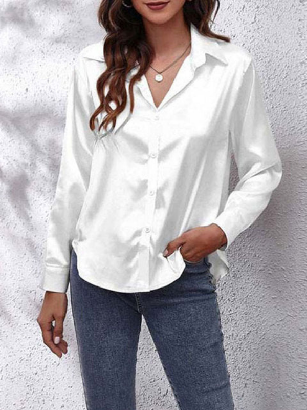 White Women's Classic Long-Sleeved Shirt on model