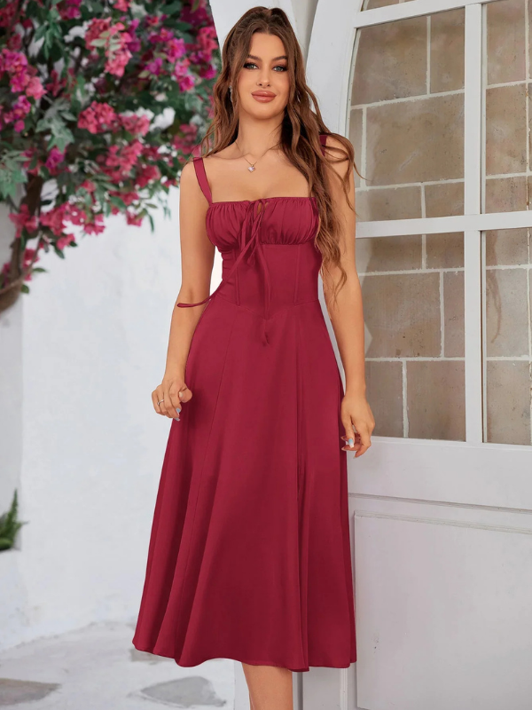 Maroon Women’s Adjustable A-Line Midi Dress on model