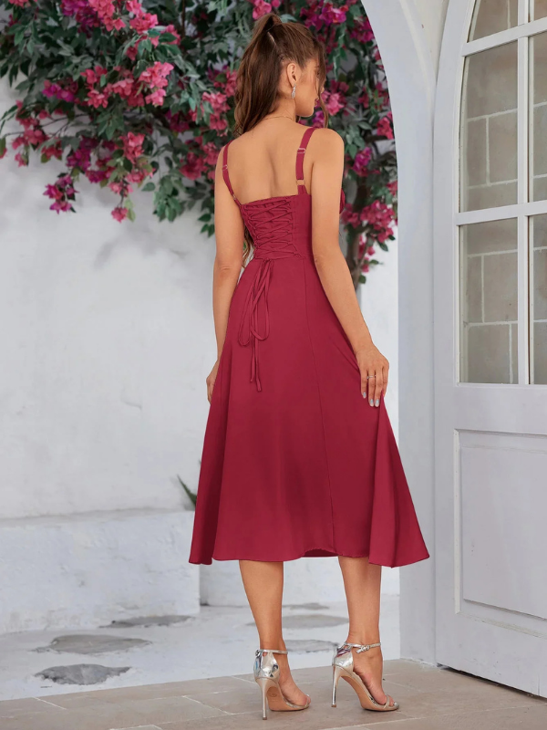 Maroon Women’s Adjustable A-Line Midi Dress on model