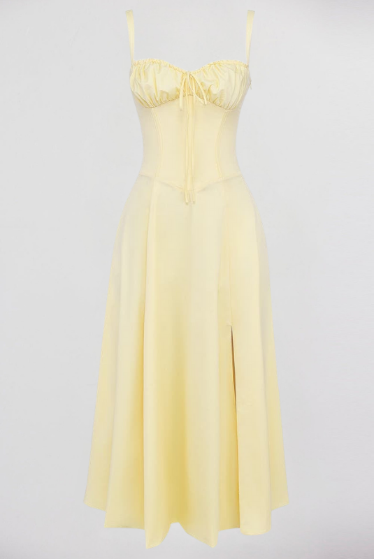Yellow Women’s Printed Bustier Midi Dress 