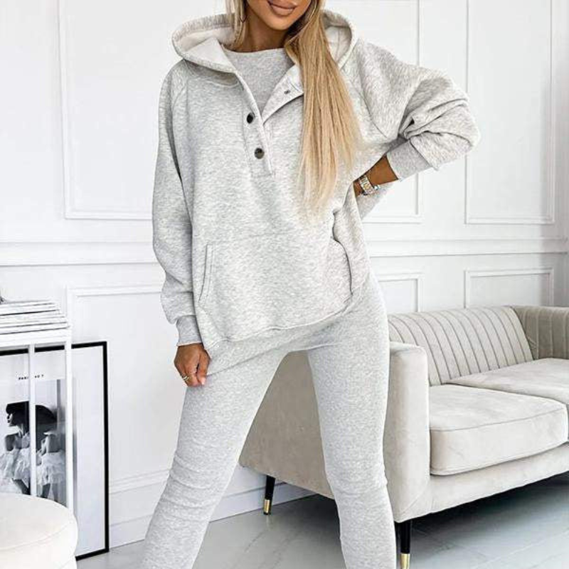 Gray Women’s Soft Fabric Blend Casual Sweatshirt Set on the model