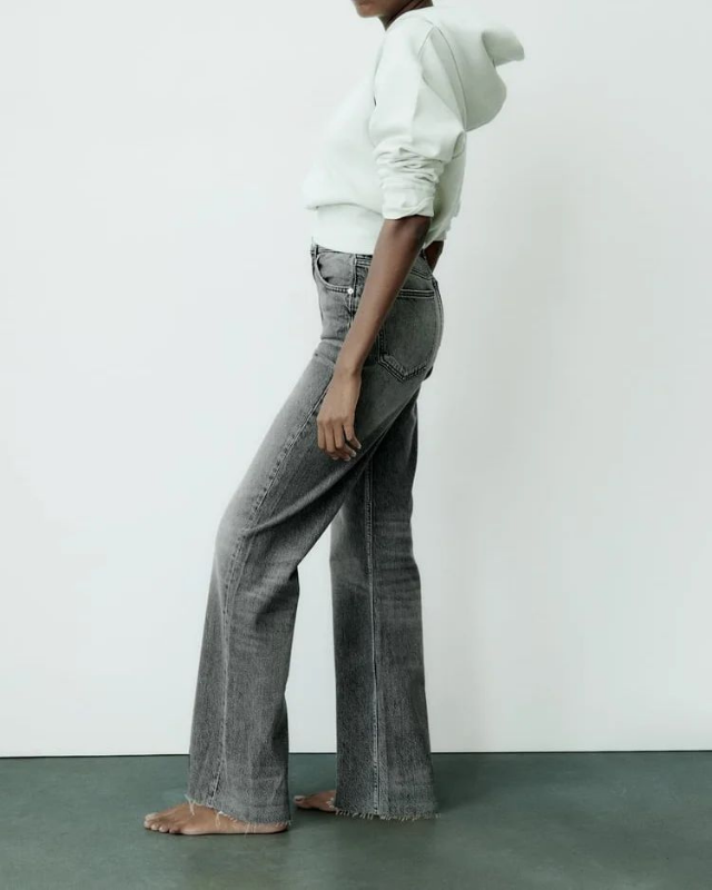 Gray Women’s Everyday Fit Straight-Leg Jeans on model