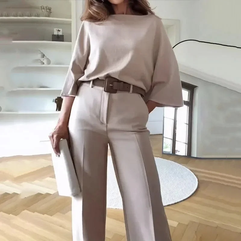 Off-White Women’s Batwing Wide-Leg Pants Lounge Set on the model 
