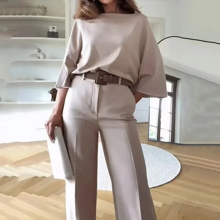 Off-White Women’s Batwing Wide-Leg Pants Lounge Set on the model 