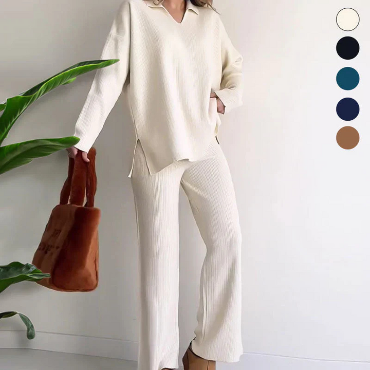 White Women’s Relaxed Knit Set on model