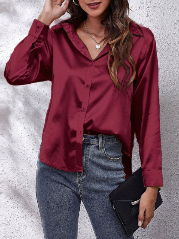 Red Women's Classic Long-Sleeved Shirt on model