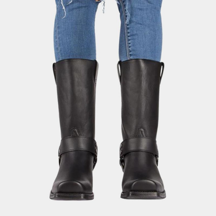 Black Men’s Modern Western Style Cowboy Boots on the model 