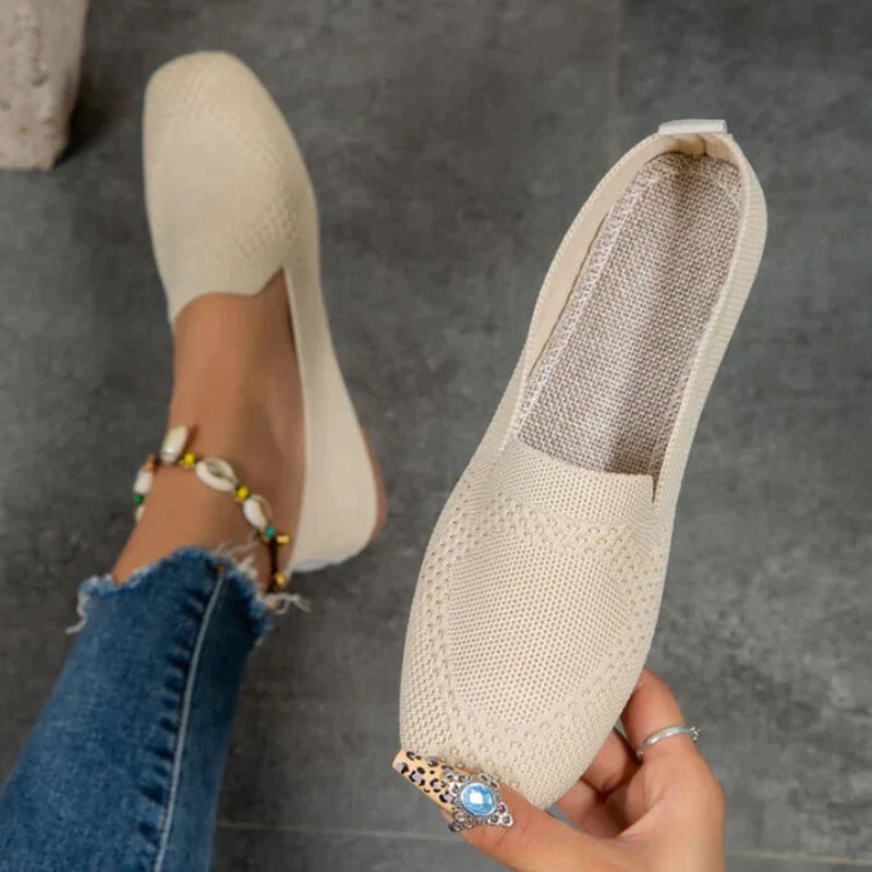 Beige Women’s Orthopedic Arch Support Slippers on the model