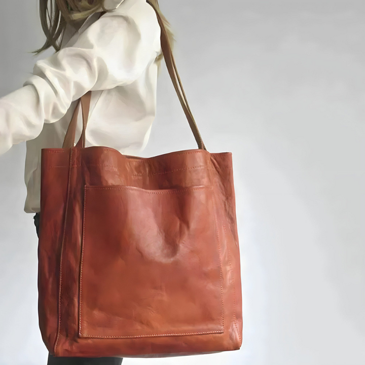 Brown Women’s Elegant Double Strap Handbag on the model