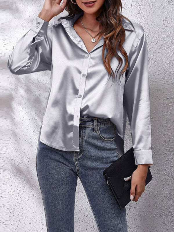 Silver Women's Classic Long-Sleeved Shirt on model