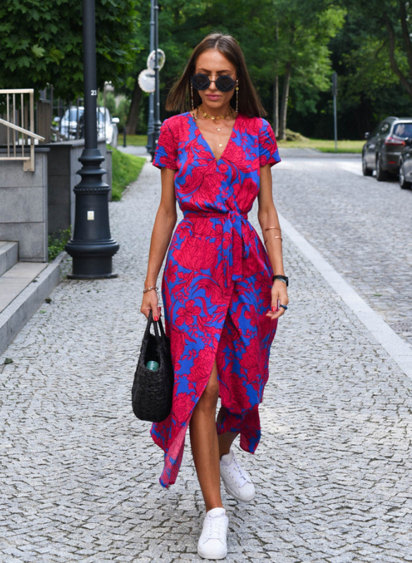 Red Women’s Summer Comfort Fabric Dress on model