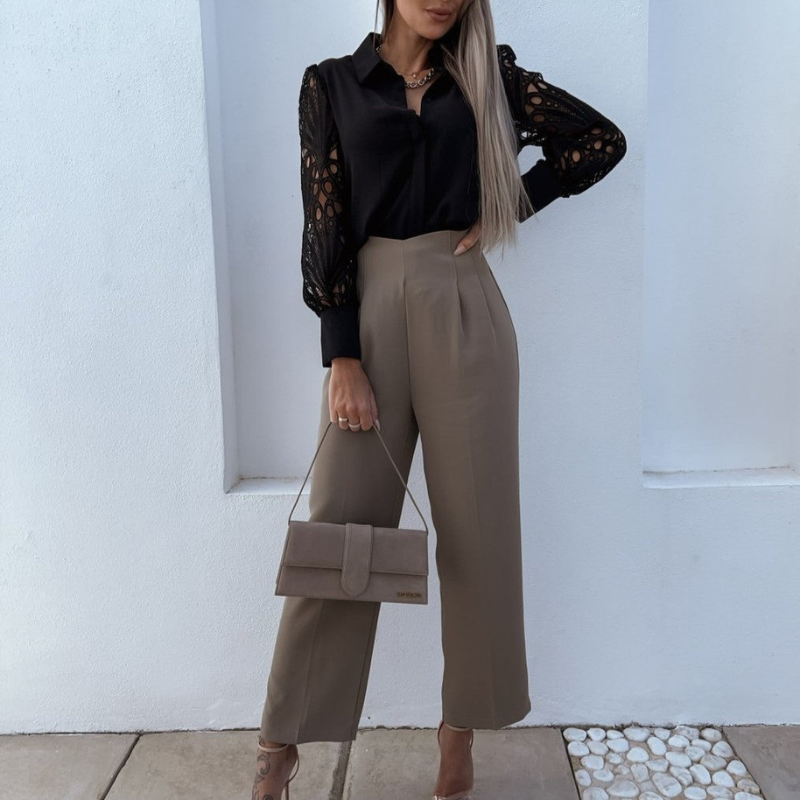 Black Women’s Feminine Puffer Sleeves Blouse on model