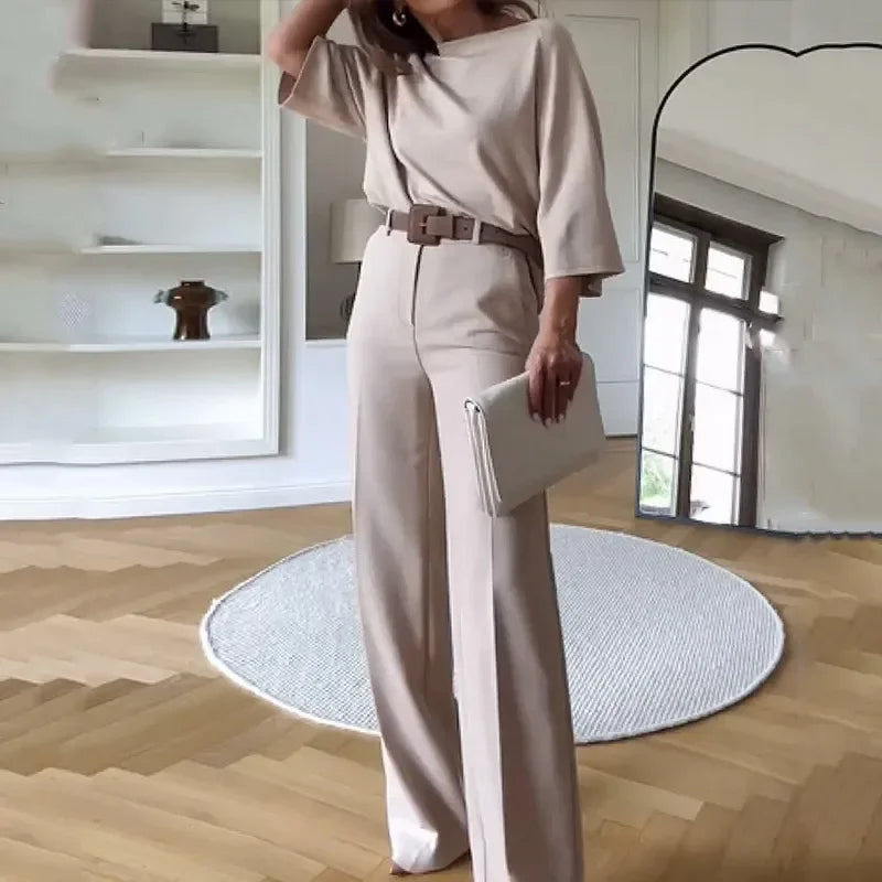 Off-White Women’s Batwing Wide-Leg Pants Lounge Set on the model 