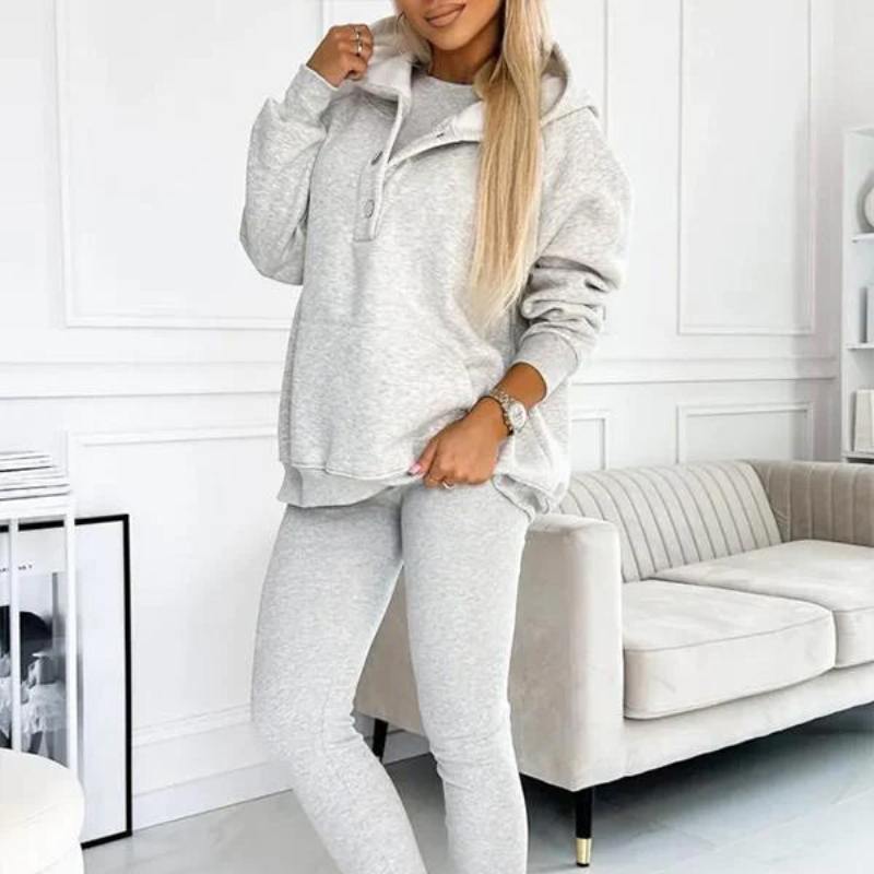 Gray Women’s Soft Fabric Blend Casual Sweatshirt Set on the model