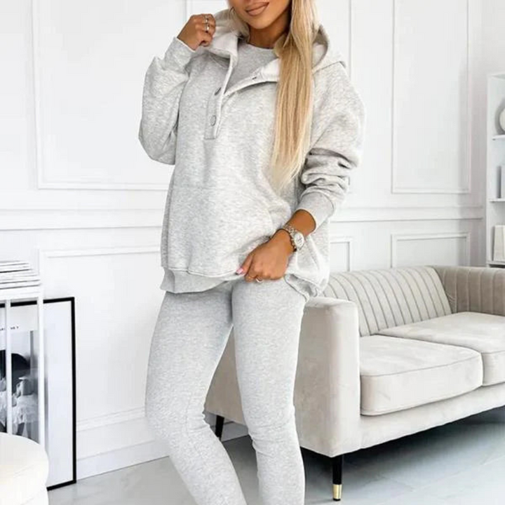 Gray Women’s Soft Fabric Blend Casual Sweatshirt Set on the model