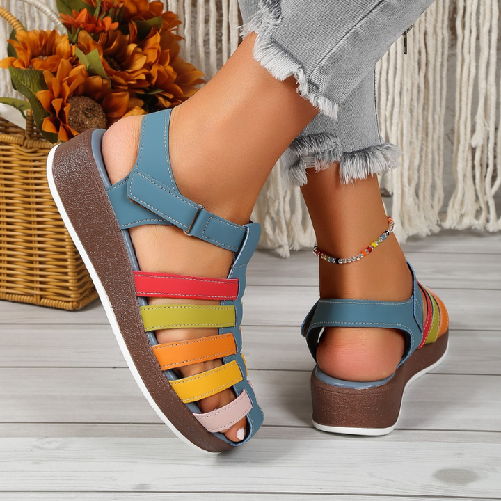 Blue Women’s Elegant Posture Comfort Support Sandals on model