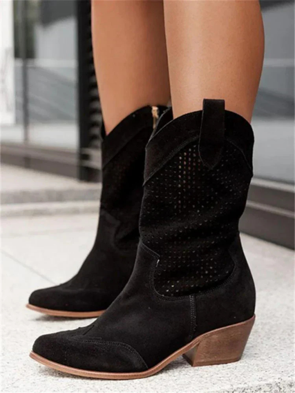 Black Women’s Zipper Breathable Cowboy Boots on model