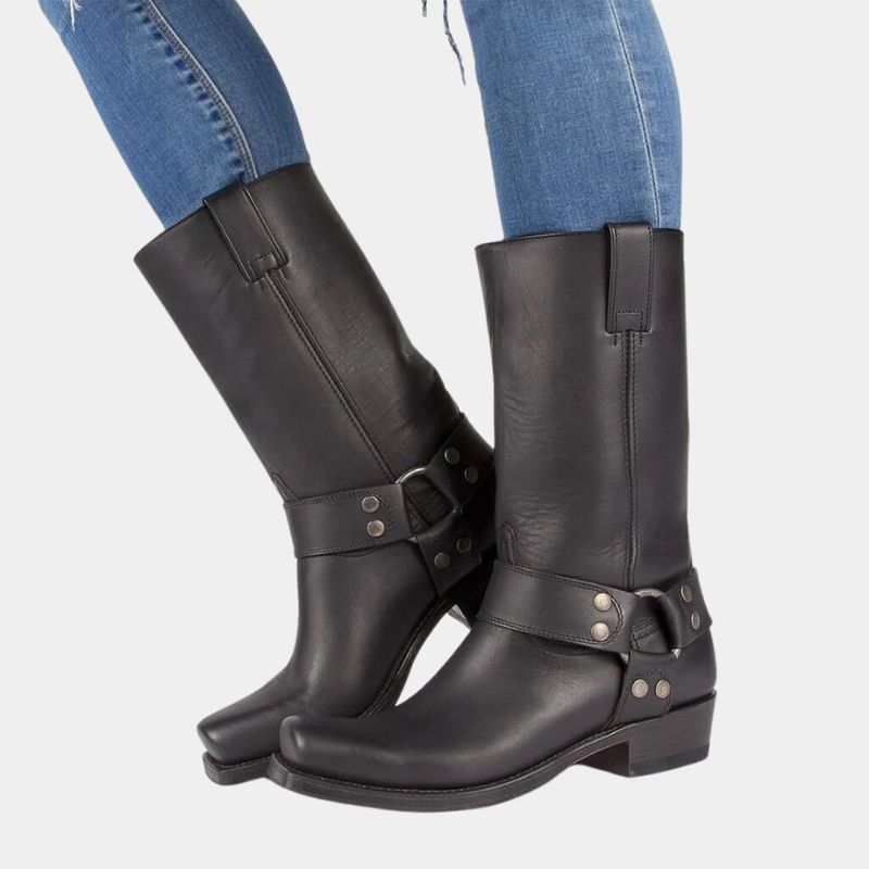 Black Men’s Modern Western Style Cowboy Boots on the model 