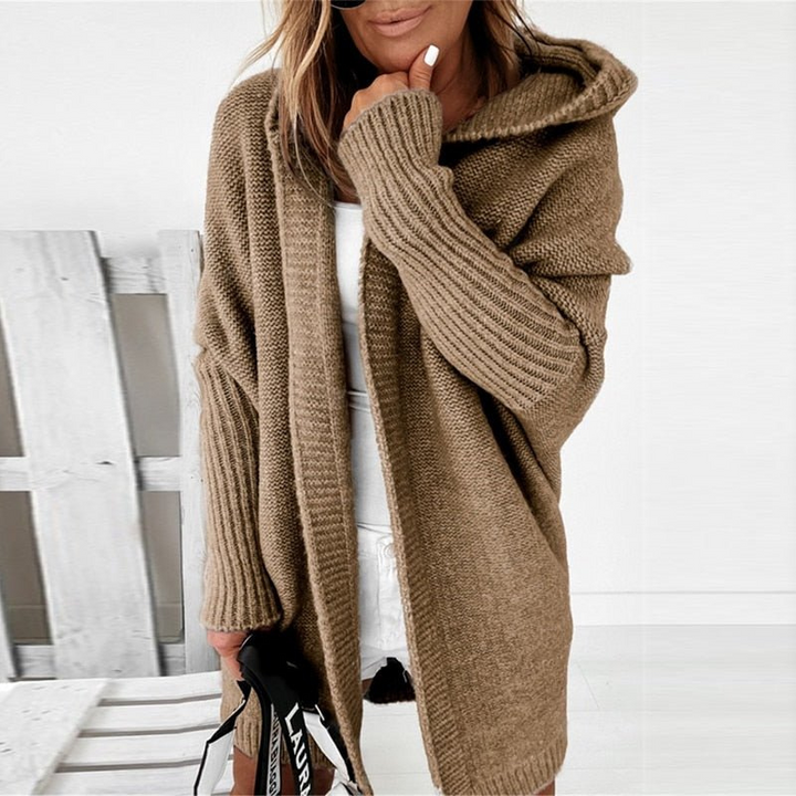 Khaki Women’s Cozy Oversized-Fit Hooded Cardigan on the model