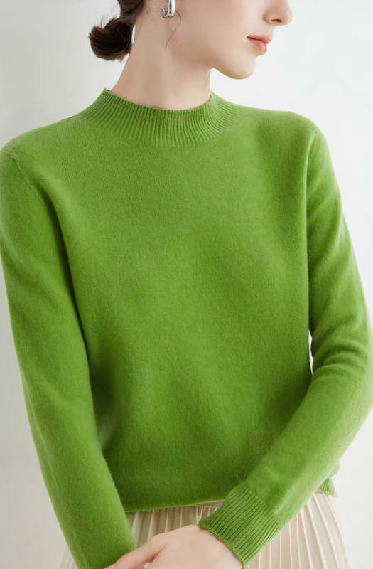 Light Green Women’s Classic Soft Half-Neck Sweater on the model