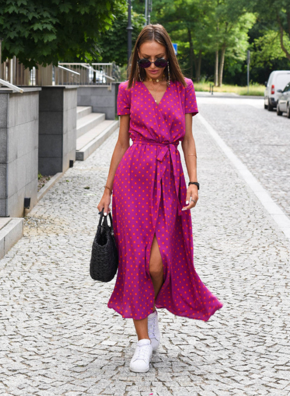 Purple Women’s Summer Comfort Fabric Dress on model