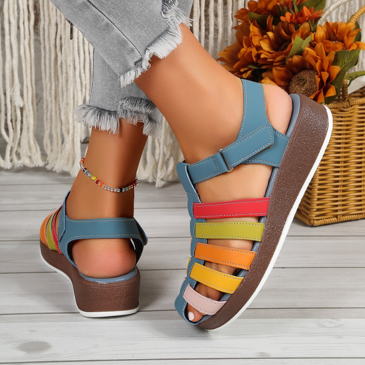 Blue Women’s Elegant Posture Comfort Support Sandals on model
