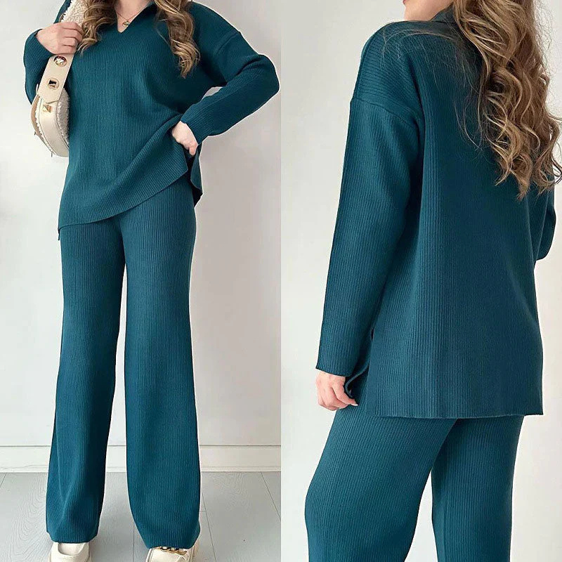 Green Women’s Relaxed Knit Set on model