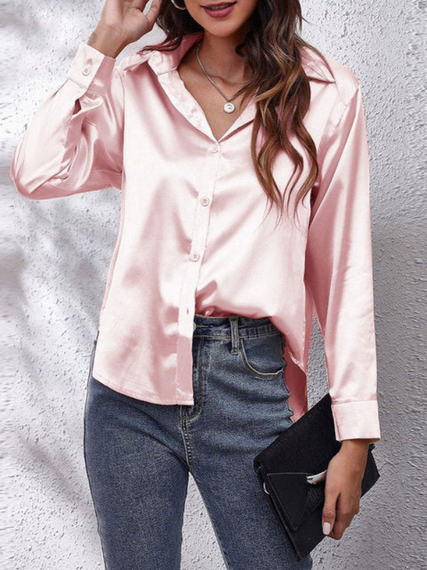 Pink Women's Classic Long-Sleeved Shirt on model