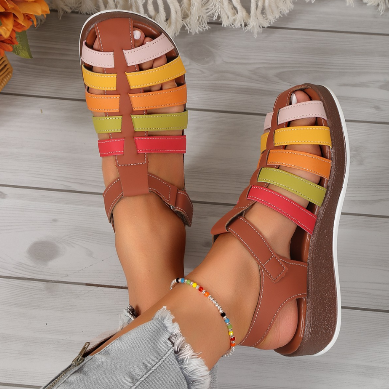 Brown Women’s Elegant Posture Comfort Support Sandals on model