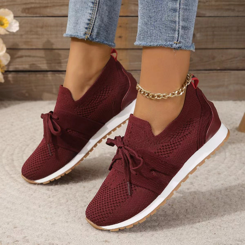 Red Women’s Orthopedic-Ergonomic Fit Sneakers on the model