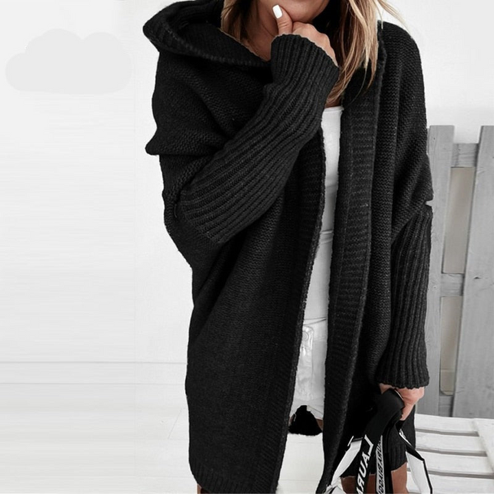 Black Women’s Cozy Oversized-Fit Hooded Cardigan on the model